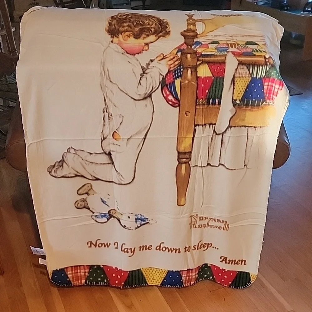 Boys Town Norman Rockwell New Nwt Colorful Patchwork Blanket Child Prayer
